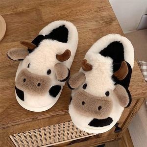Cow Slippers Plush Shoes Rubber Sole No Heel Squishy Soft House Shoes Slides